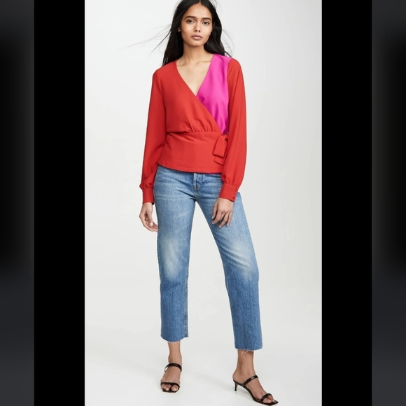 Bailey 44, Nina Color Blocked Wrap Top Blouse, Lipstick, Size 10 - Picture 5 of 14